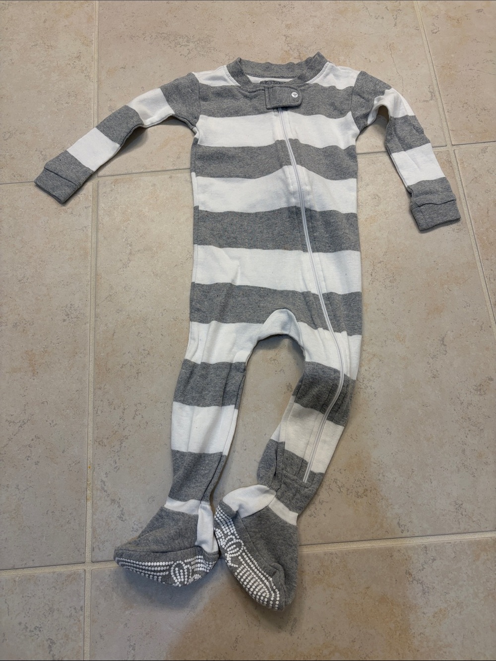 Burt’s bees Striped Gray & White One-Piece Footed Pajamas
